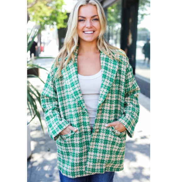 entro Jackets & Blazers - Entro Green and White Plaid Blazer